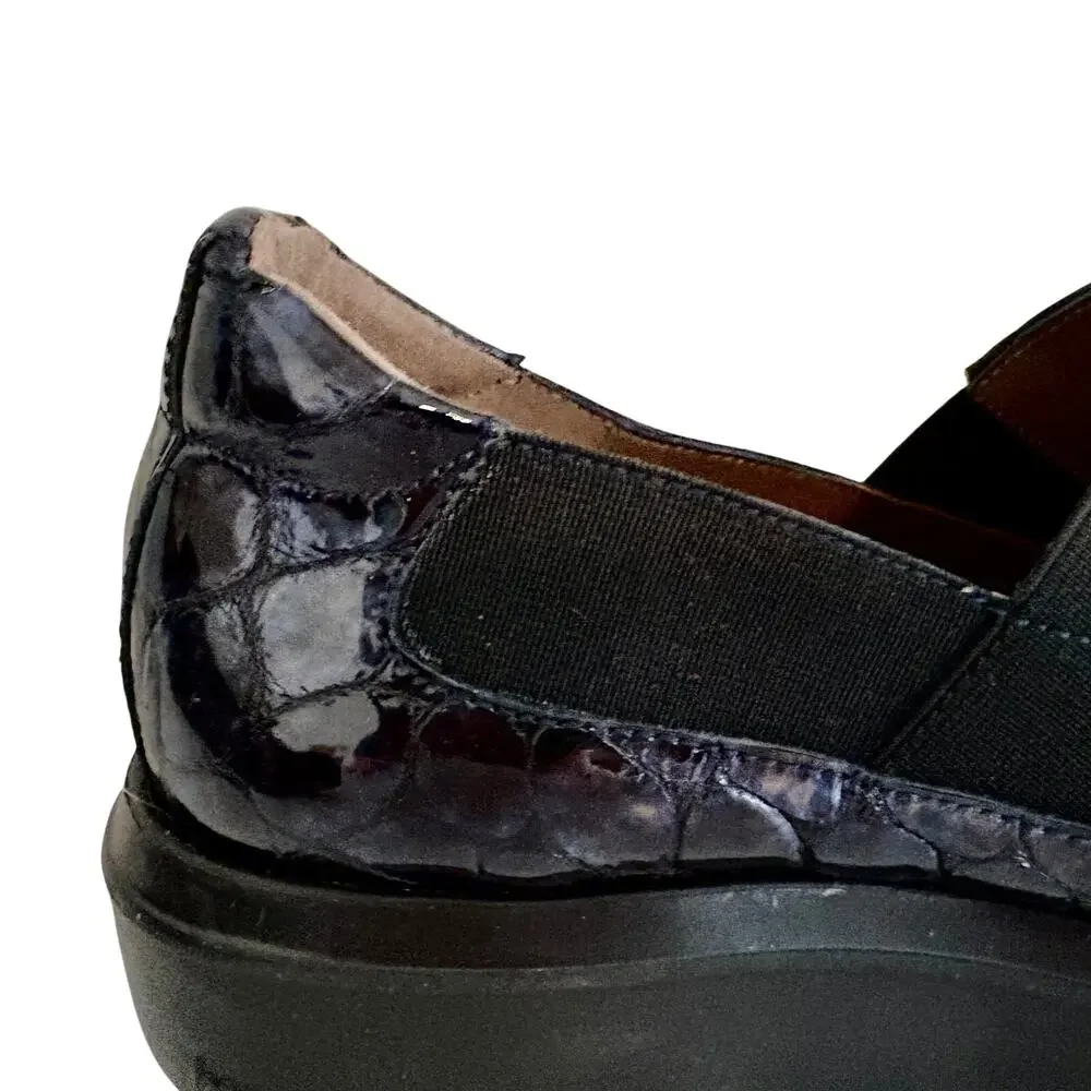 Wonders Spain Barbun Patent Leather Croc Embossed Wedge Platform Slip On Shoes